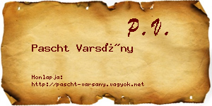 Pascht Varsány névjegykártya